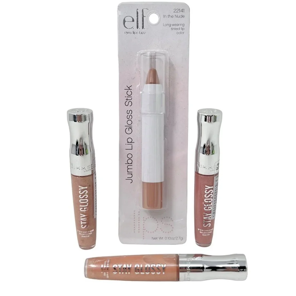 Rimmel Stay Glossy Gh Shine Bundle + Elf Jumbo‎ Lip Gloss Stick - All New Sealed